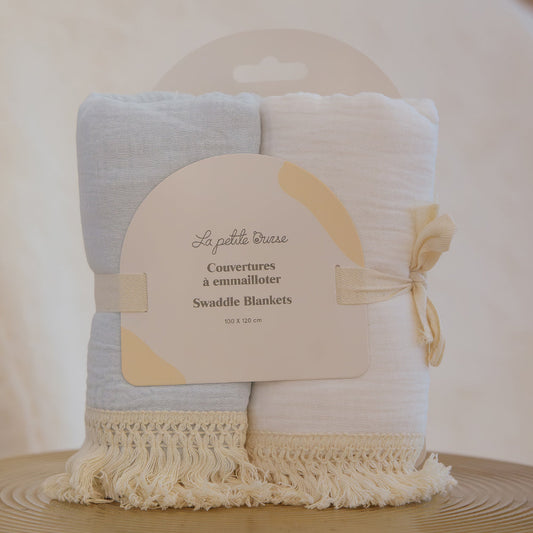 Couverture Mousseline à Frange - Bleu